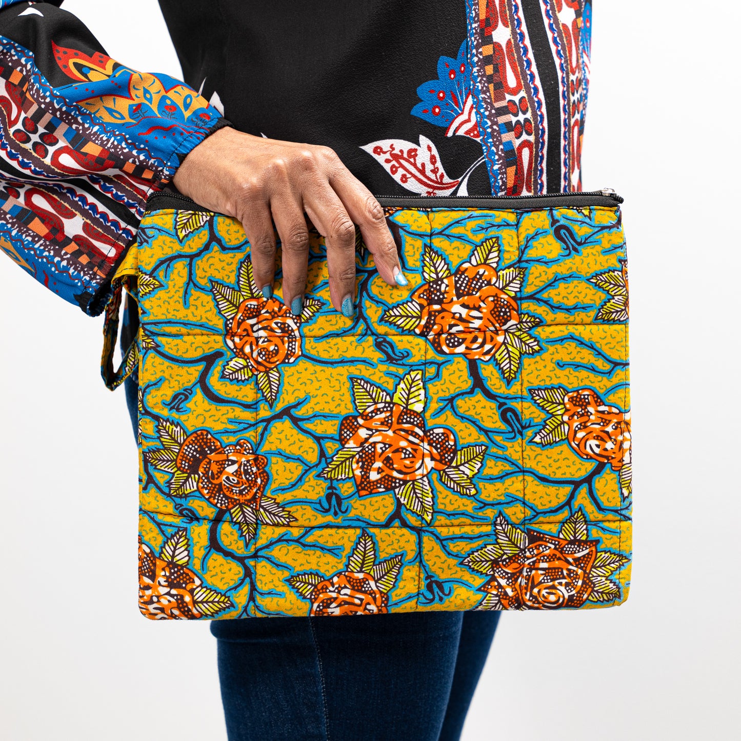 Yellow, Blue, and Orange African Print Laptop Case/Clutch